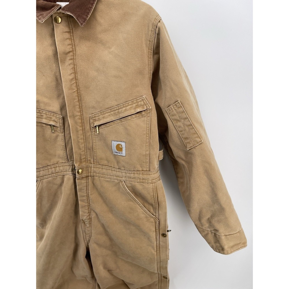 Rare vintage Carhartt Tan Brown Collar Duck Canvas Coverall Jumpsuit - Picture 12 of 16
